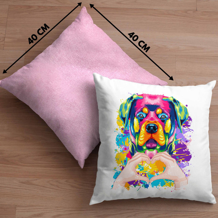Rottweiler Besitzer Farbe Love Kissen mit Füllung 40x40 Geschenk Lustiger Spruch Geschenkidee Rottweiler Besitzerin (Grau) Rosa Trendation