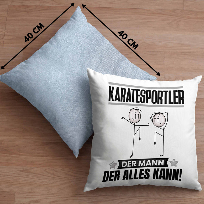 Karatesportler Kissen mit Füllung 40x40 Geschenk für Karatesportler Der Mann Der Alles Kann Geschenkidee zum Geburtstag (Grau) Blau Trendation
