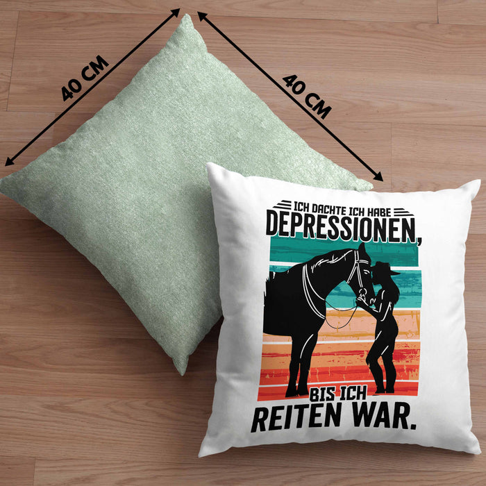 Reiterin Geschenk Kissen mit Füllung 40x40 Spruch Ich Dachte Ich Habe Depressionen Bis Ich Reiten War Geschenkidee (Grau) Grün Trendation