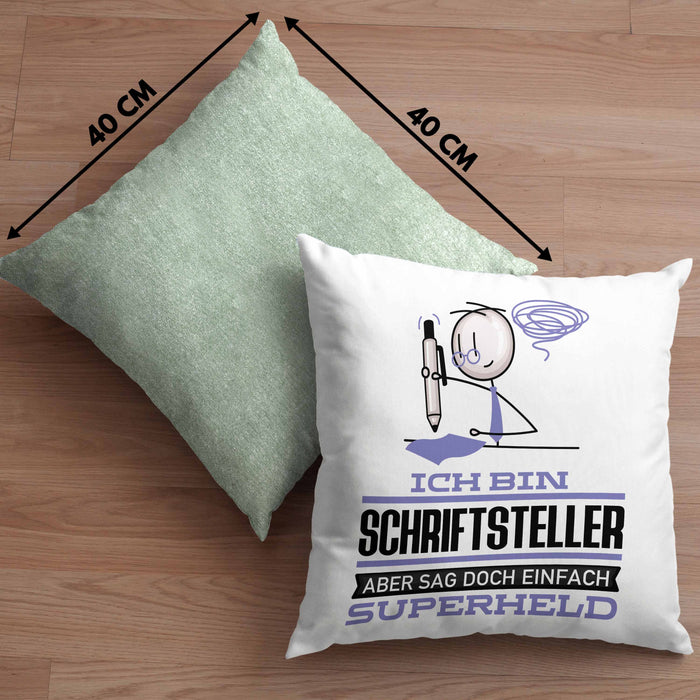 Schriftsteller Geschenk Kissen mit Füllung 40x40 Ich Bin Schriftsteller Aber Sag Doch Einfach Superheld Lustige Geschenkdiee für Schriftsteller (Grau) Grün Trendation