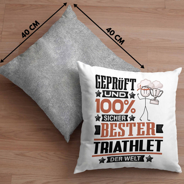 Triathlet Geschenk Lustiger Spruch für Triathlet Geschenkidee Bester Triathlet Der WeltKissen mit Füllung 40x40 (Grau) Grau Trendation