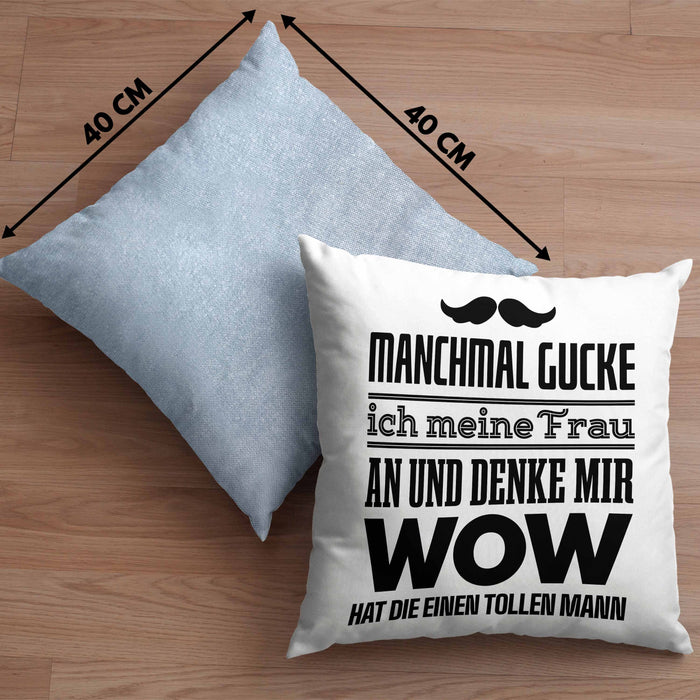 Ehefrau Ehemann Kissen mit Füllung 40x40 mit Spruch Lustiges Geschenk Frau Männer Toller Mann (Grau) Blau Trendation