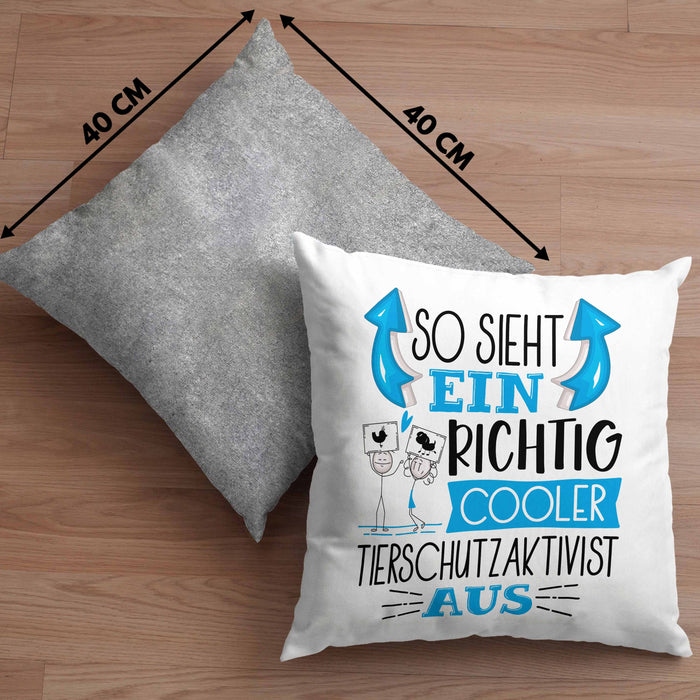 Tierschutzaktivist Kissen mit Füllung 40x40 So Sieht Ein Richtig Cooler Tierschutzaktivist Aus Geschenk Lustiger Spruch Geschenkidee (Grau) Grau Trendation