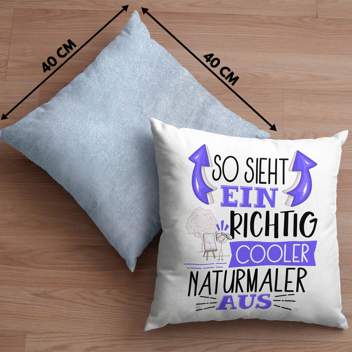 So Sieht Ein Richtig Cooler Naturmaler Aus Kissen mit Füllung 40x40 Geschenk für Naturmaler Geburtstag Geschenkdiee (Grau) Blau Trendation
