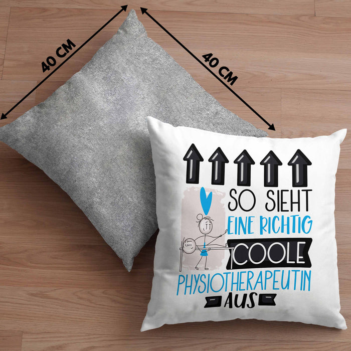 Physiotherapeutin Geschenk Kissen mit Füllung 40x40 Lustig Geschenkidee für Physiotherapeutin Geburtstag So Sieht Eine Richtig Coole Physiotherapeutin Aus Frauen Spruch (Grau) Grau Trendation