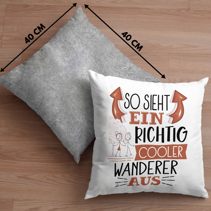 So Sieht Ein Richtig Cooler Wandern Aus Geschenk Kissen mit Füllung 40x40 Lustiger Spruch Geschenkidee (Grau) Grau Trendation