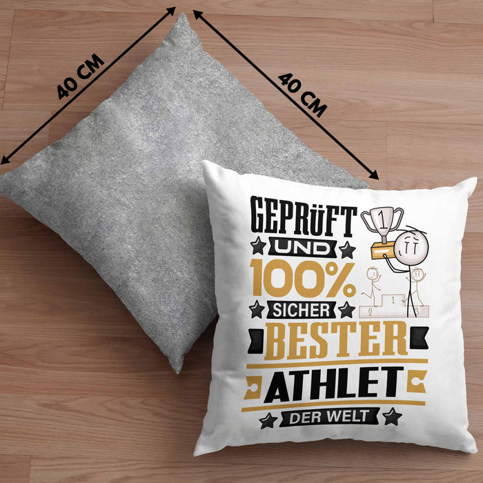 Athlet Geschenk Lustiger Spruch für Athlet Geschenkidee Bester Athlet Der WeltKissen mit Füllung 40x40 (Grau) Grau Trendation