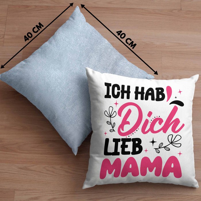 Mama Geschenk Kissen mit Füllung 40x40 Ich Hab Dich Lieb Mama Geschenkidee Muttertagsgeschenk von Sohn Tochter (Grau) Blau Trendation
