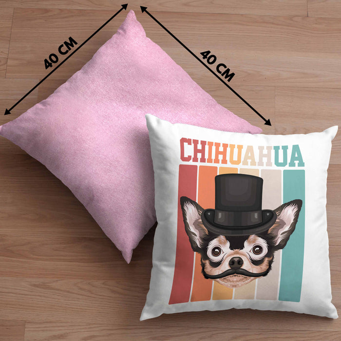Chihuahua Besitzer Kissen mit Füllung 40x40 Geschenk Lustiger Spruch Geschenkidee Retro Vinatge Chihuahua (Grau) Rosa Trendation