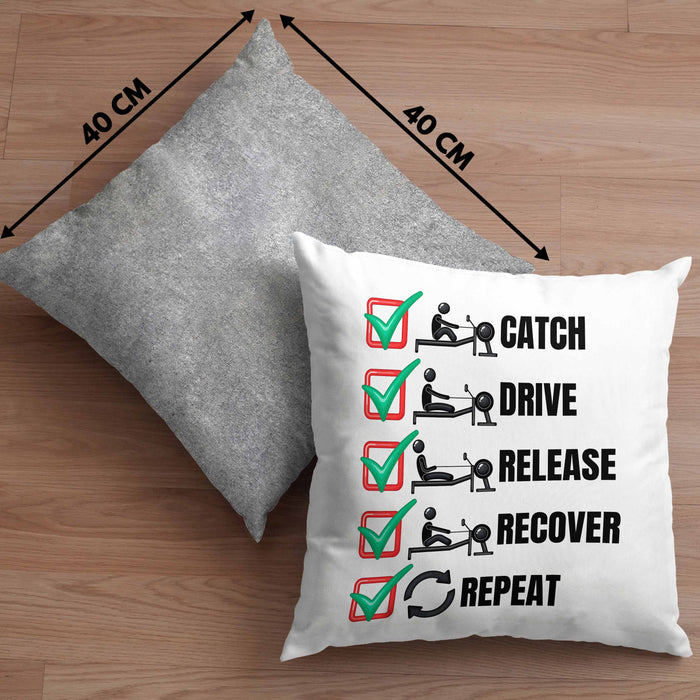 Rudern Kissen mit Füllung 40x40 Geschenk Ruderer Rudergerät Catch Drive Release Recover Repeat Ruder-Verein Geschenkidee (Grau) Grau Trendation