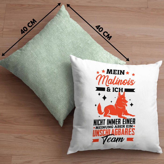 Malinois Kissen mit Füllung 40x40 Geschenk Hundebesitzer Unschlagbares Team (Grau) Grün Trendation