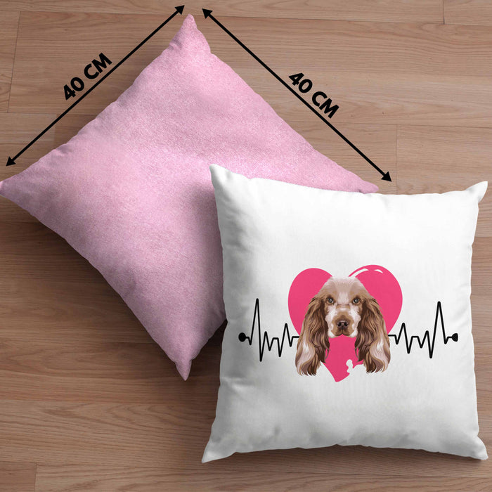 Cocker Spaniel Besitzer Kissen mit Füllung 40x40 Geschenk Lustiger Spruch Geschenkidee Herzschlag Cocker Spaniel (Grau) Rosa Trendation