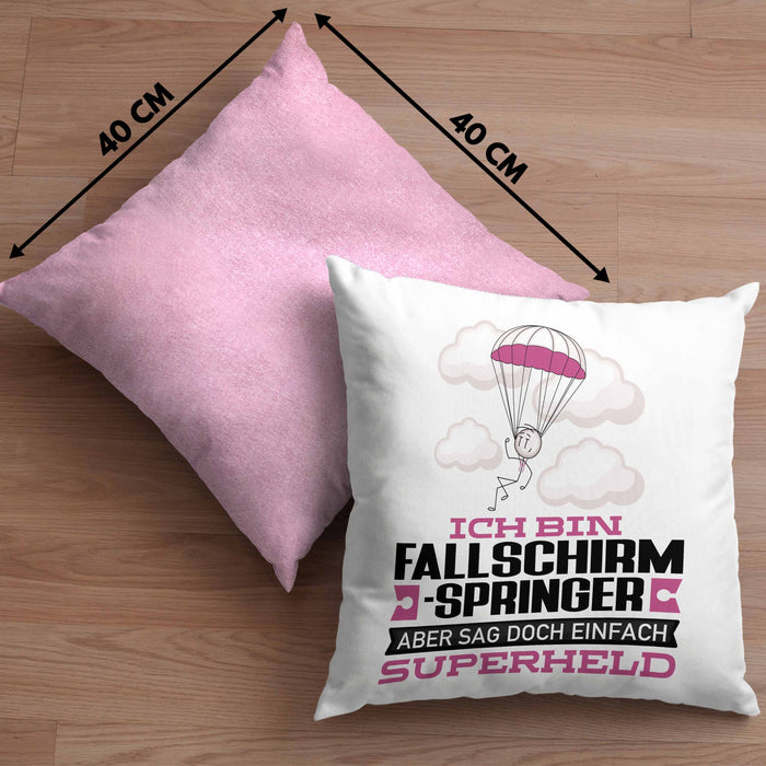 Fallschirmspringer Geschenk Kissen mit Füllung 40x40 Ich Bin Fallschirmspringer Aber Sag Doch Einfach Superheld Lustige Geschenkdiee für Fallschirmspringer (Grau) Rosa Trendation