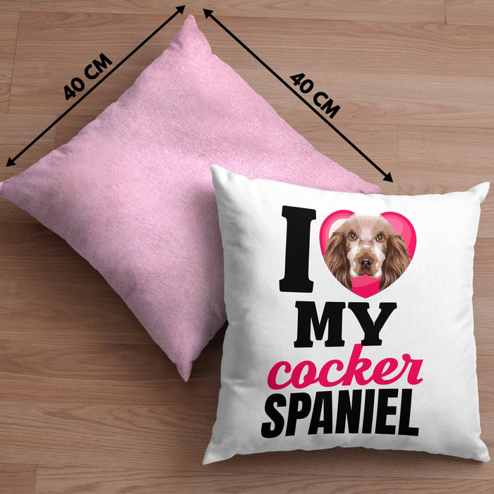 Cocker Spaniel Besitzerin Kissen mit Füllung 40x40 Geschenk Lustiger Spruch Geschenkidee I Love My Cocker Spaniel (Grau) Rosa Trendation