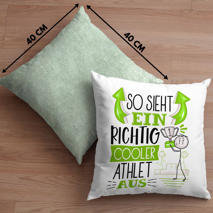 Athlet Kissen mit Füllung 40x40 Geschenk So Sieht Ein RIchtig Cooler Athlet Aus Geschenkidee Lustiger Spruch Geburtstag (Grau) Grün Trendation