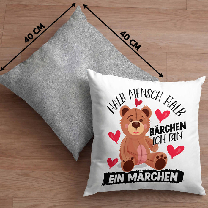 Kuscheln Geschenk Kissen mit Füllung 40x40 Teddy Halb Mensch Halb Bärchen Ich Bin Ein Märchen Geschenkidee (Grau) Grau Trendation