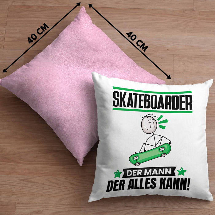 Skateboarder Kissen mit Füllung 40x40 Geschenk für Skateboarder Der Mann Der Alles Kann Geschenkidee zum Geburtstag (Grau) Rosa Trendation