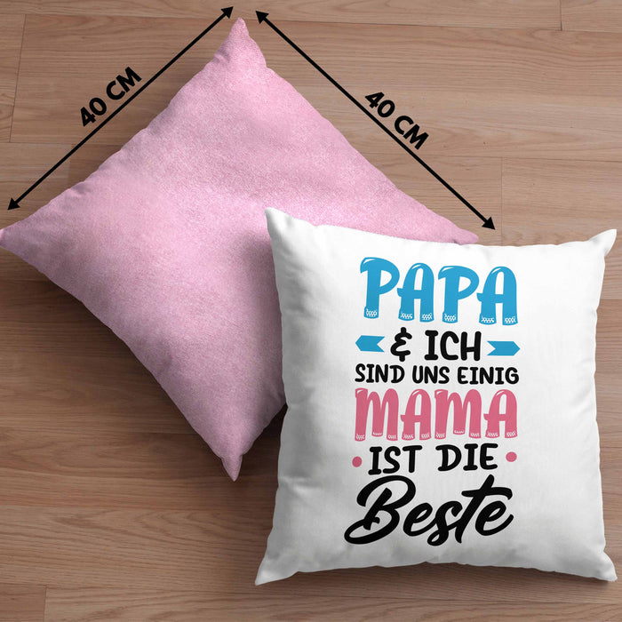 Mama Geschenk Kissen mit Füllung 40x40 Papa Und Ich Sind Uns Einig Mama Ist Die Beste Geschenkidee Muttertagsgeschenk von Sohn Tochter (Grau) Rosa Trendation