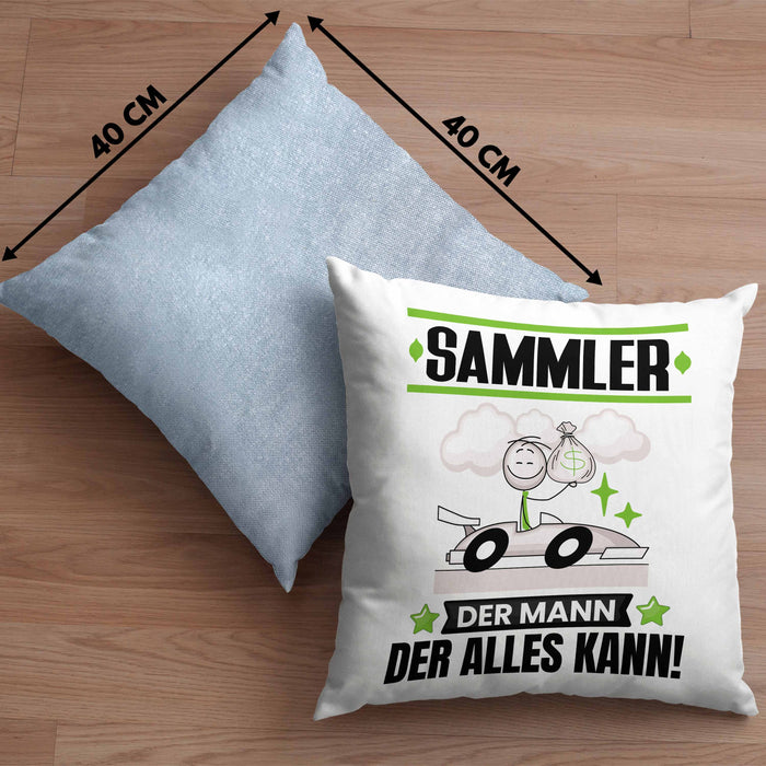 Sammler Kissen mit Füllung 40x40 Geschenk für Sammler Der Mann Der Alles Kann Geschenkidee zum Geburtstag (Grau) Blau Trendation