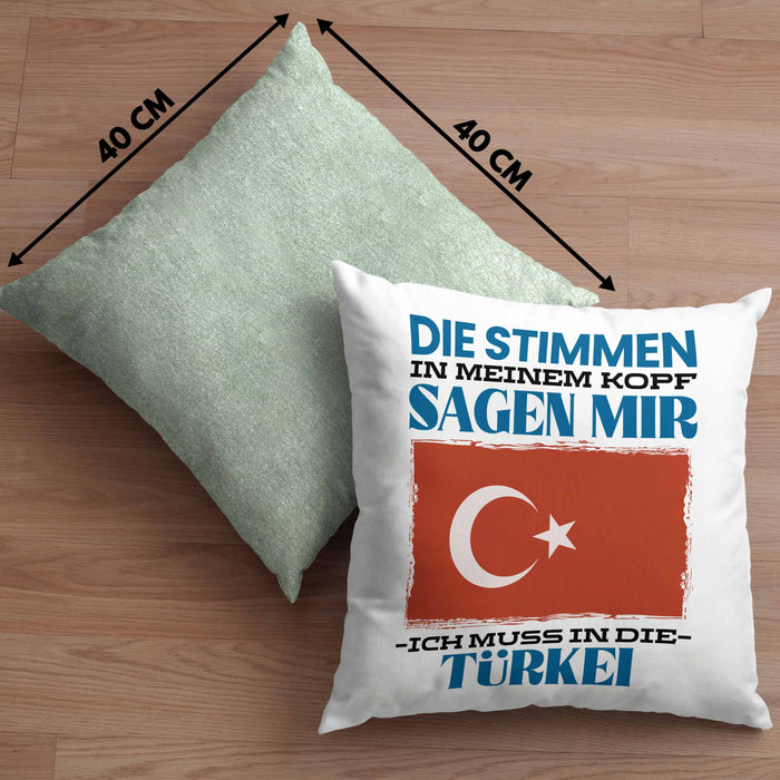 Türkei Kissen mit Füllung 40x40 Urlaub Heimat Geschenk Spruch Türke Geschenkidee (Grau) Grün Trendation
