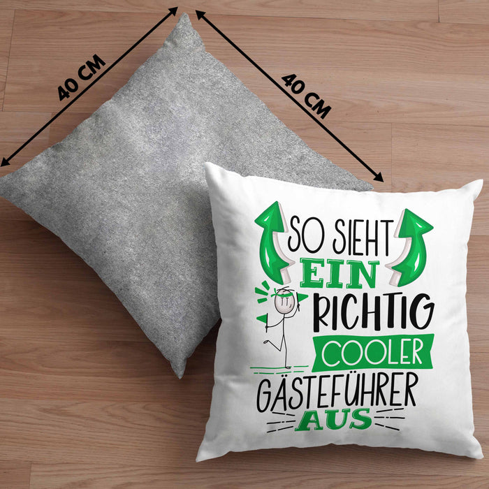 Gästeführer Kissen mit Füllung 40x40 Geschenk So Sieht Ein RIchtig Cooler Gästeführer Aus Geschenkidee Lustiger Spruch Geburtstag (Grau) Grau Trendation