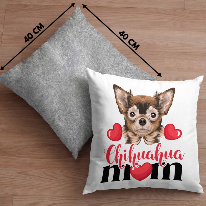 Chihuhahua Mom Mama Besitzer Kissen mit Füllung 40x40 Geschenkidee Frauchen Herrchen (Grau) Grau Trendation