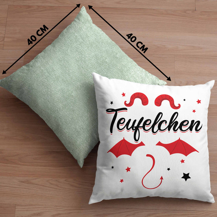 Teufelchen Kissen mit Füllung 40x40 Geschenk für Frauen Teufel (Grau) Grün Trendation