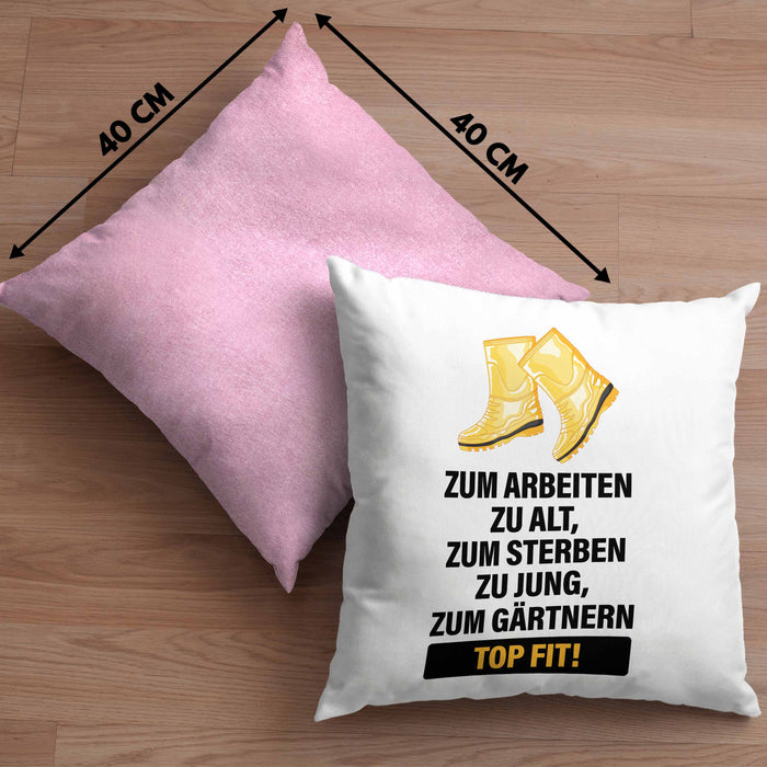 Gärtner Kissen mit Füllung 40x40 mit Spruch Garten Hobbygärtner Gärtner Geschenk Lustig Gärtnerin Geschenkidee (Grau) Rosa Trendation