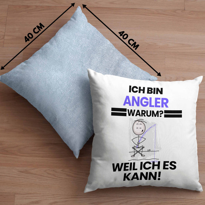 Angler Geschenk Kissen mit Füllung 40x40 Lustiger Spruch Ich Bin Angler Warum Weil Ich Es Kann Geschenkidee Bester Angler Geburtstag (Grau) Blau Trendation