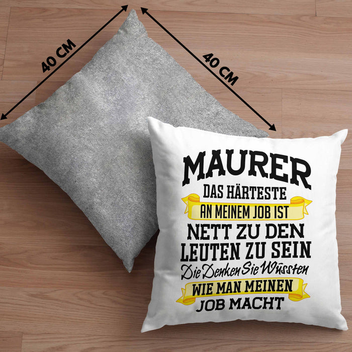 Maurer Kissen mit Füllung 40x40 Geschenk Mit Spruch Geschenkidee Lustig Männer Job Machen (Grau) Grau Trendation