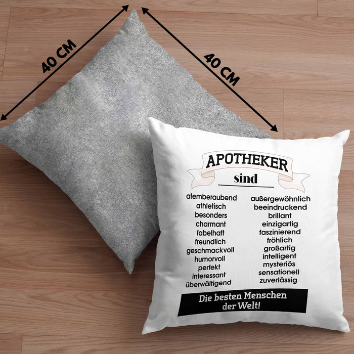 Apotheker Kissen mit Füllung 40x40 Geschenk Bester Apotheker Pharmazeut Arzneikundiger Spruch Lustiger Spruch (Grau) Grau Trendation