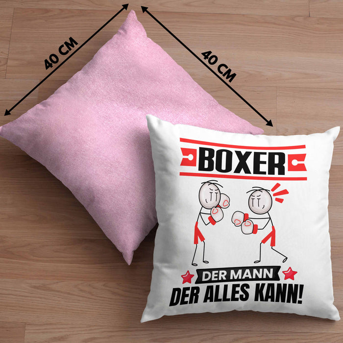 Boxer Kissen mit Füllung 40x40 Geschenk für Boxer Der Mann Der Alles Kann Geschenkidee zum Geburtstag (Grau) Rosa Trendation
