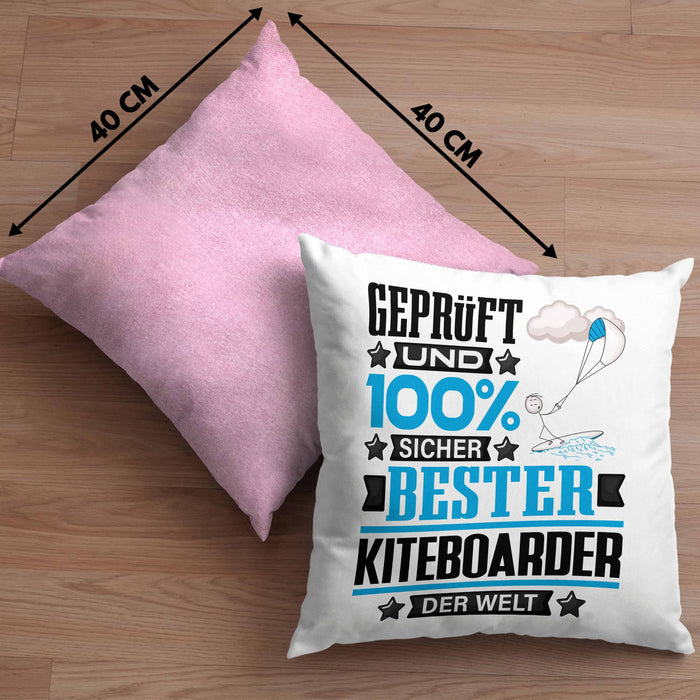 Kiteboarder Geschenk Lustiger Spruch für Kiteboarder Geschenkidee Bester Kiteboarder Der WeltKissen mit Füllung 40x40 (Grau) Rosa Trendation