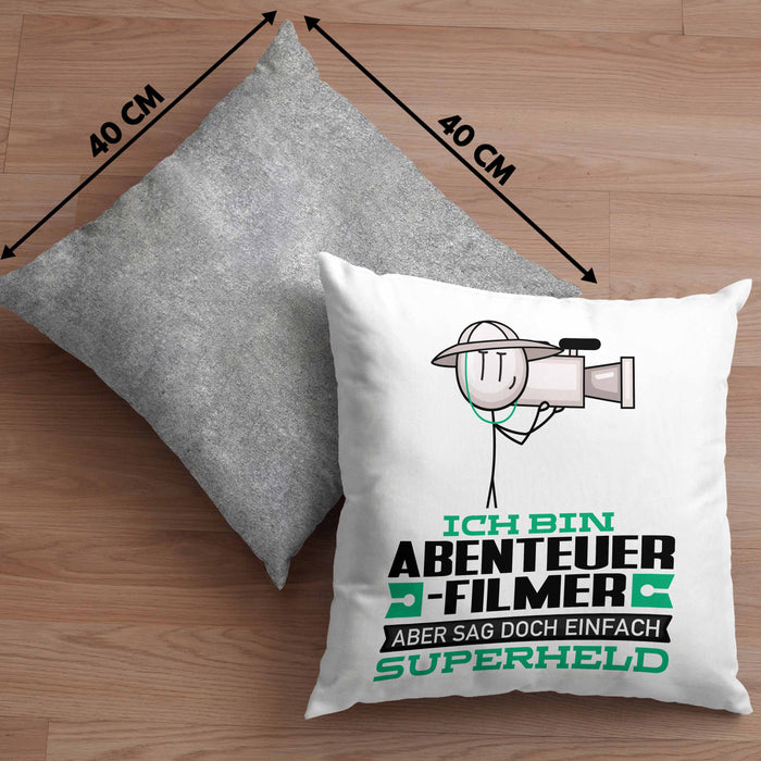 Abenteuerfilmer Geschenk Kissen mit Füllung 40x40 Ich Bin Abenteuerfilmer Aber Sag Doch Einfach Superheld Lustige Geschenkdiee für Abenteuerfilmer (Grau) Grau Trendation