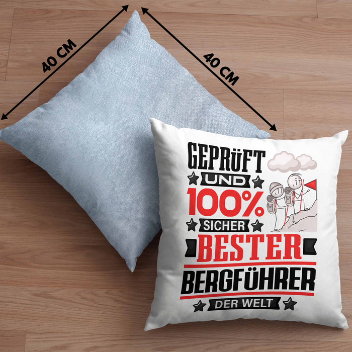 Bergführer Geschenk Lustiger Spruch für Bergführer Geschenkidee Bester Bergführer Der WeltKissen mit Füllung 40x40 (Grau) Blau Trendation