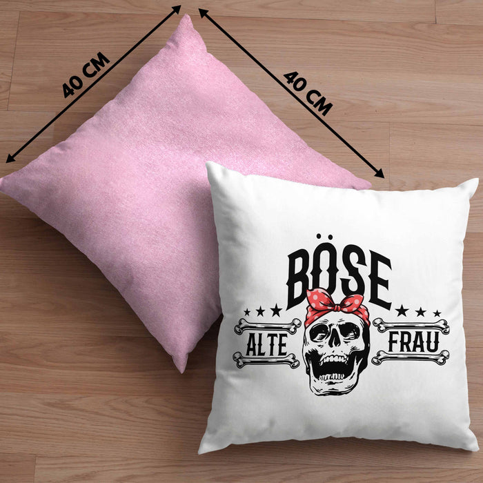 Lustige Kissen mit Füllung 40x40 Geschenk für Böse Alte Frau Rock Biker (Grau) Rosa Trendation