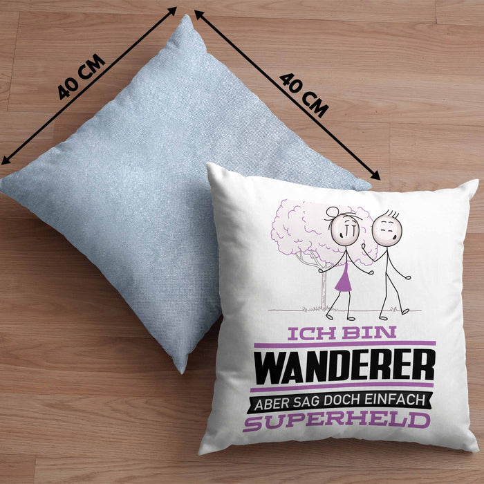 Wandern Geschenk Kissen mit Füllung 40x40 Ich Bin Wandern Aber Sag Doch Einfach Superheld Lustige Geschenkdiee für Wandern (Grau) Blau Trendation