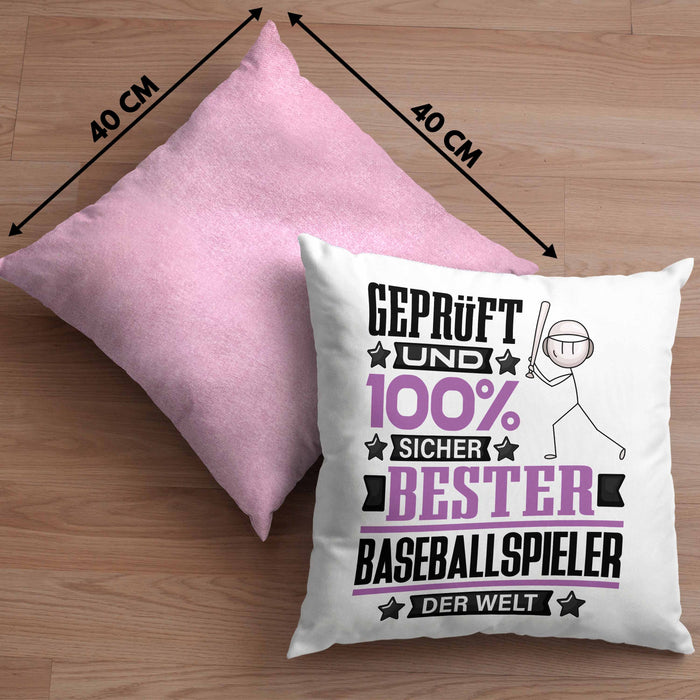 Baseballspieler Geschenk Lustiger Spruch für Baseballspieler Geschenkidee Bester Baseballspieler Der WeltKissen mit Füllung 40x40 (Grau) Rosa Trendation