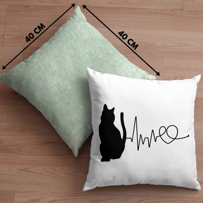 Katze Herzschlag Kissen mit Füllung 40x40 Geschenk für Katzenbesitzerin (Grau) Grün Trendation