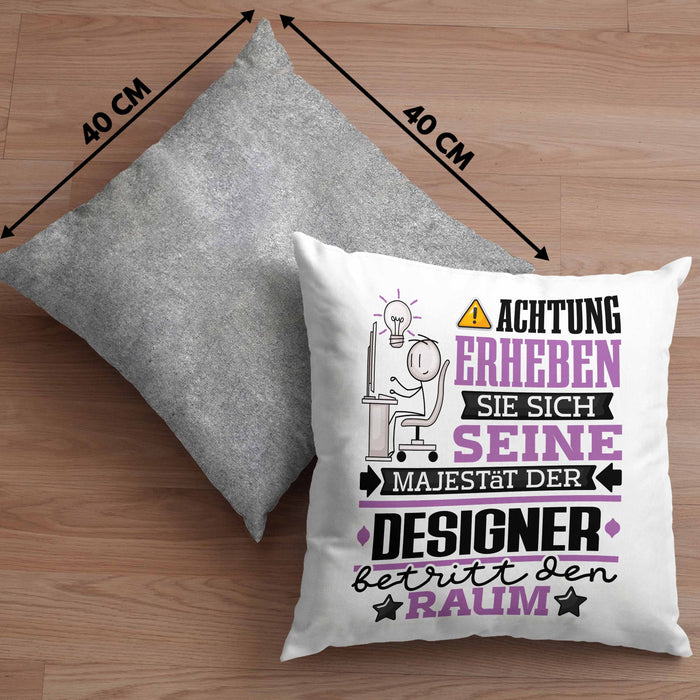 Designer Geschenk Kissen mit Füllung 40x40 Lustiger Spruch Erheben Sie Sich Der Designer Betritt den Raum (Grau) Grau Trendation