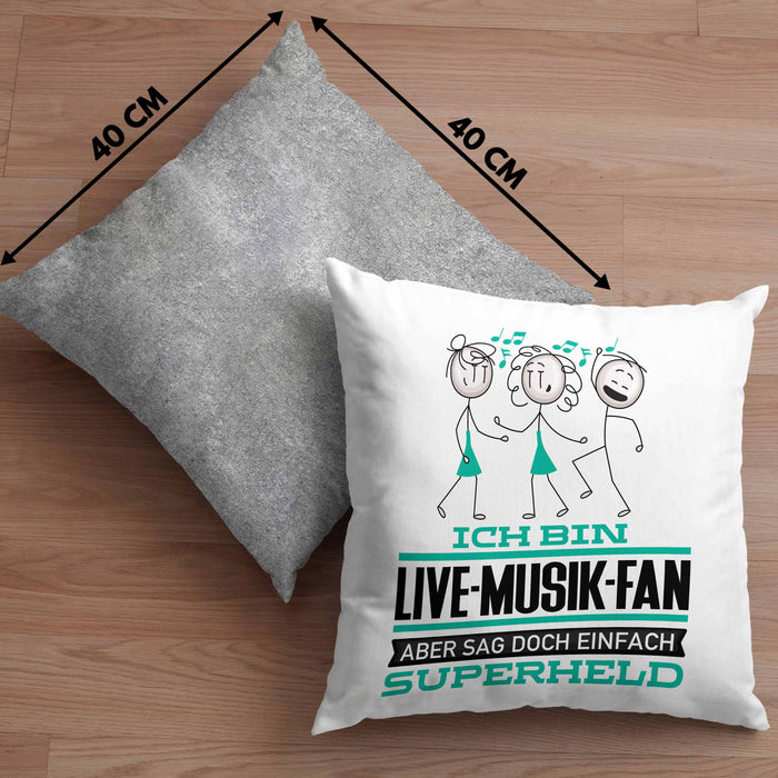 Live-Musik-Fan Geschenk Kissen mit Füllung 40x40 Ich Bin Live-Musik-Fan Aber Sag Doch Einfach Superheld Lustige Geschenkdiee für Live-Musik-Fan (Grau) Grau Trendation