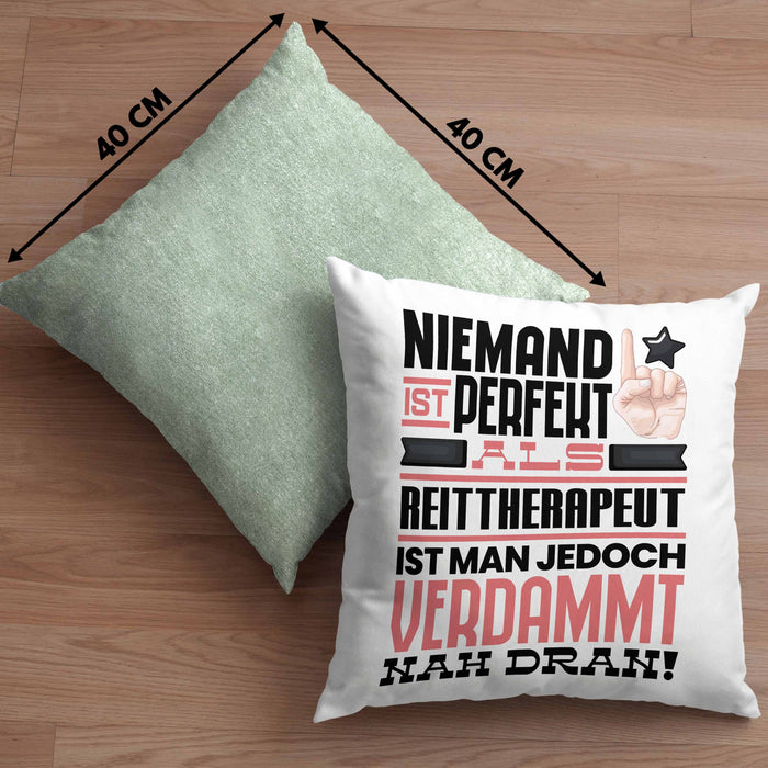 Reittherapeut Geschenk Kissen mit Füllung 40x40 Lustige Geschenkidee für Reittherapeut Geburtstag Niemand Ist Perfekt Aber Als Reittherapeut Ist Man Nah Dran (Grau) Grün Trendation