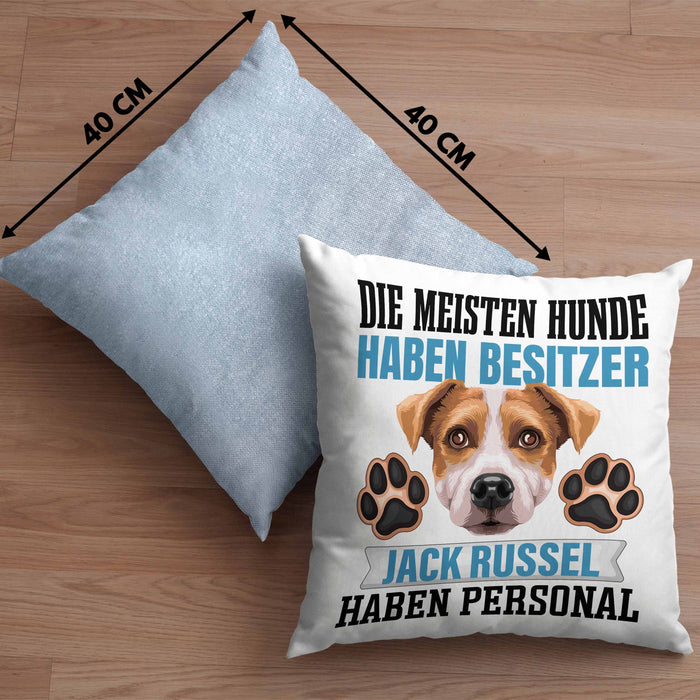 Jack Russell Besitzer Kissen mit Füllung 40x40 Geschenk Lustiger Spruch Geschenkidee Besitzerin Jack Russell Haben Personal (Grau) Blau Trendation