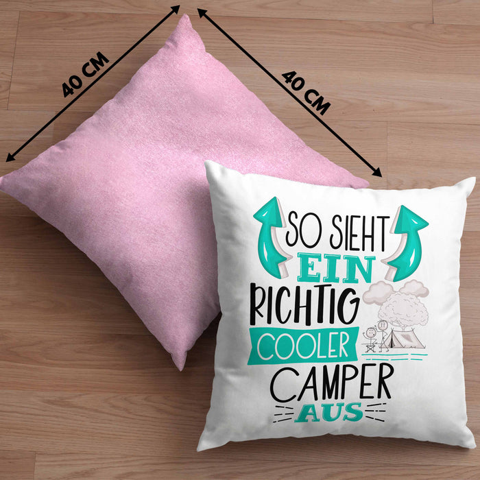 So Sieht Ein Richtig Cooler Camper Aus Geschenk Kissen mit Füllung 40x40 Lustiger Spruch Geschenkidee (Grau) Rosa Trendation