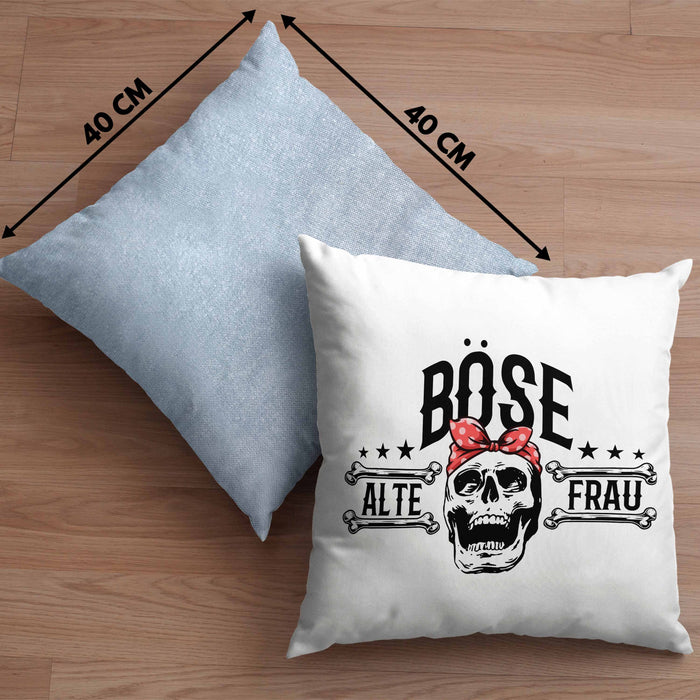 Lustige Kissen mit Füllung 40x40 Geschenk für Böse Alte Frau Rock Biker (Grau) Blau Trendation