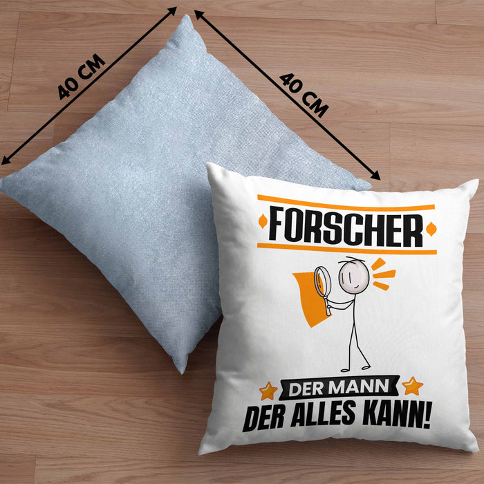Forscher Kissen mit Füllung 40x40 Geschenk für Forscher Der Mann Der Alles Kann Geschenkidee zum Geburtstag (Grau) Blau Trendation
