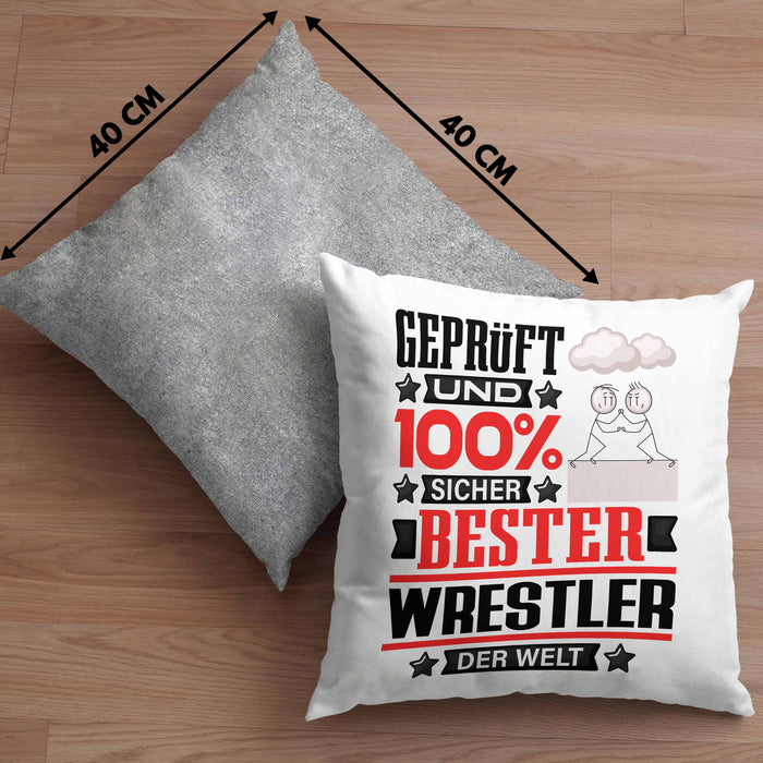 Wrestler Geschenk Lustiger Spruch für Wrestler Geschenkidee Bester Wrestler Der WeltKissen mit Füllung 40x40 (Grau) Grau Trendation