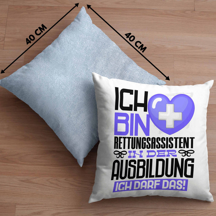 Rettungsassistent Ausbildung Kissen mit Füllung 40x40 Geschenk Ich Bin Rettungsassistent In Der Ausbildung Ich Darf Das Geschenkidee Spruch (Grau) Blau Trendation