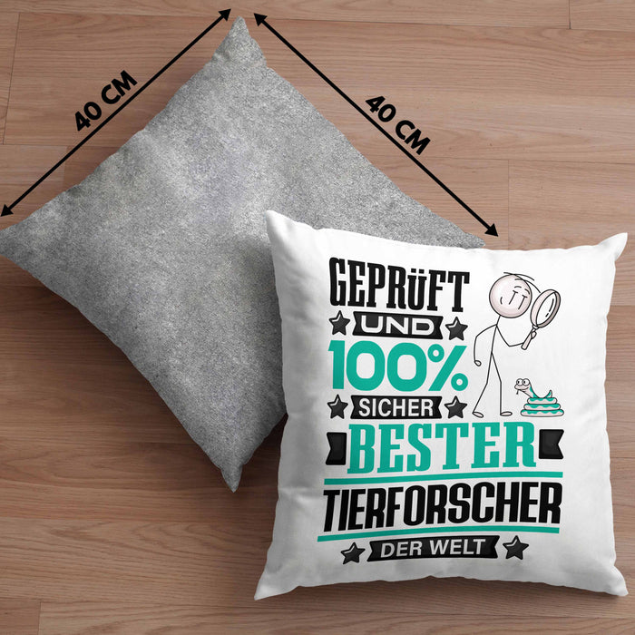 Tierforscher Geschenk Lustiger Spruch für Tierforscher Geschenkidee Bester Tierforscher Der WeltKissen mit Füllung 40x40 (Grau) Grau Trendation
