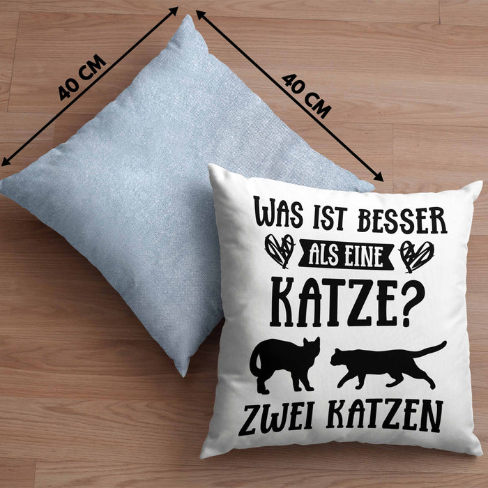 Katze Spruch Kissen mit Füllung 40x40 Lustig Geschenk Cat Kaffee Grafik Katzenliebhaber Geschenke Katzen (Grau) Blau Trendation